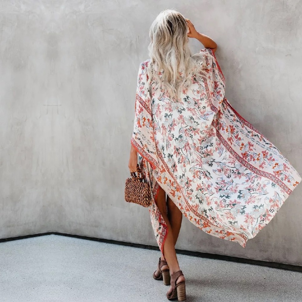 Picnic Date Tangerine & Sage Floral Kimono Top - Picture 12 of 15